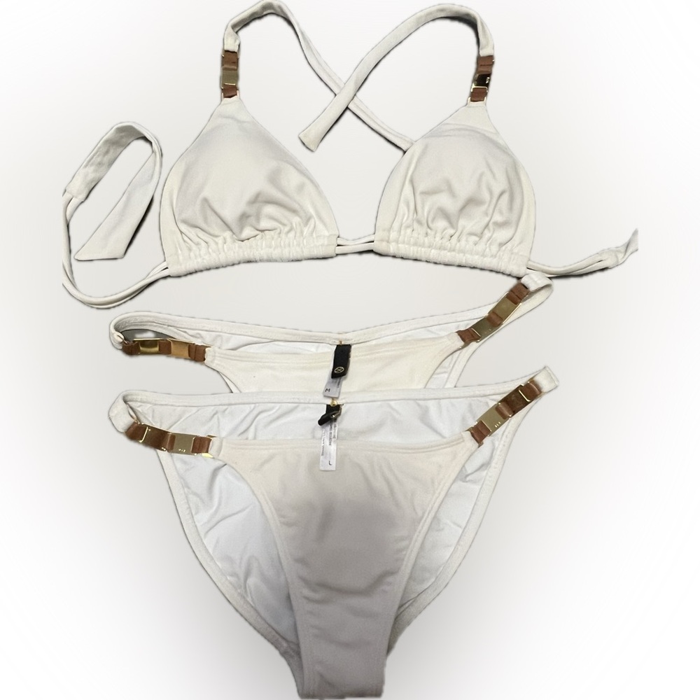 ViX Paula Hermanny White Bikini with Leather and Gold Hardware